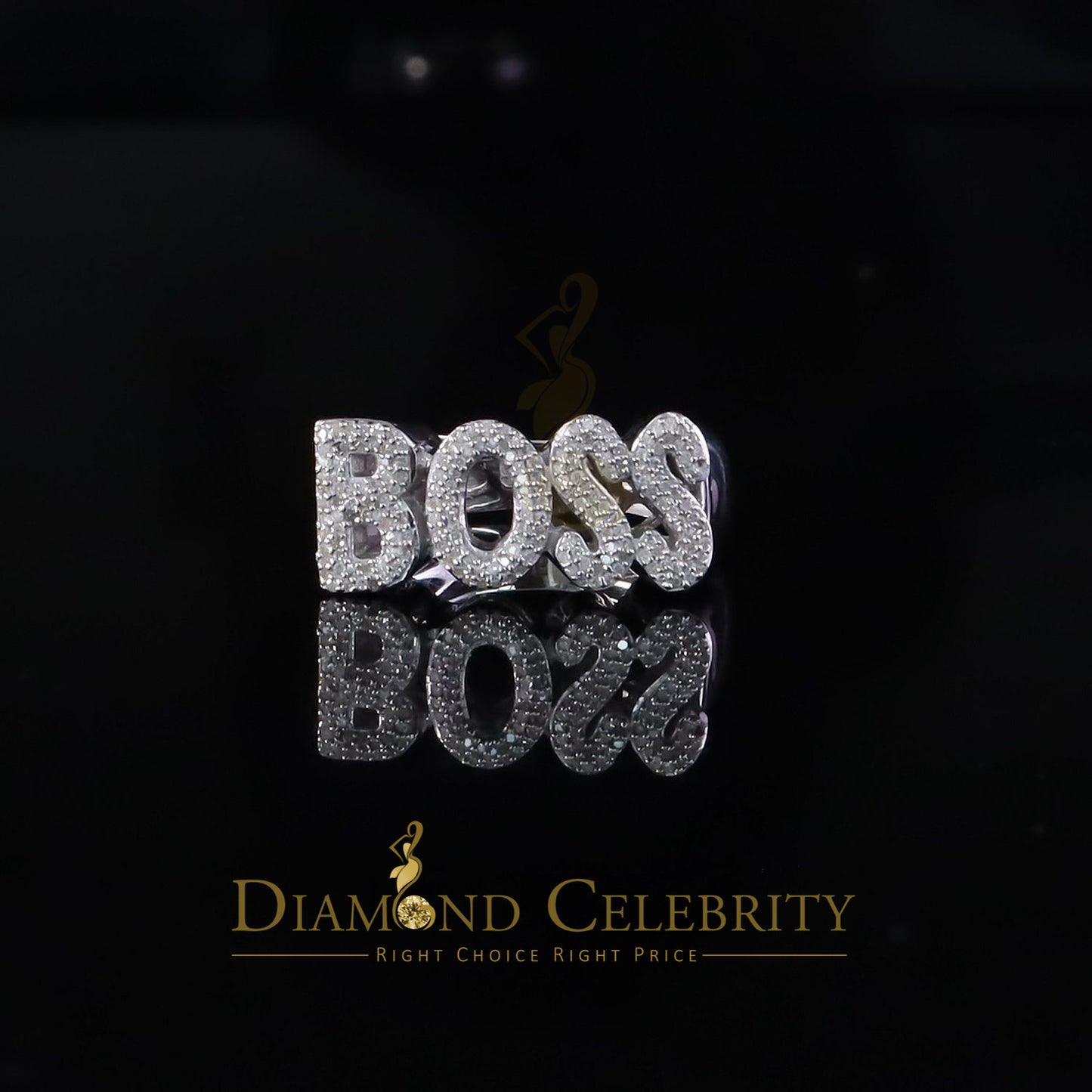 DiamondCelebritees Stylish "BOSS" 925 Silver White 0.50ct Micro Real Diamond Men's Band Ring SZ 8