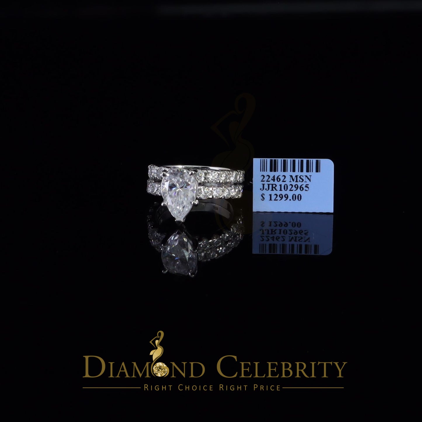 DiamondCelebritees 7.00ct Moissanite White Sterling Silver Men/ Women Bridal Ring Pear Shape Size 8