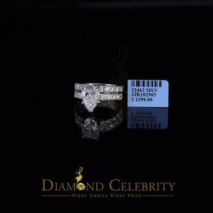 DiamondCelebritees 7.00ct Moissanite White Sterling Silver Men/ Women Bridal Ring Pear Shape Size 8