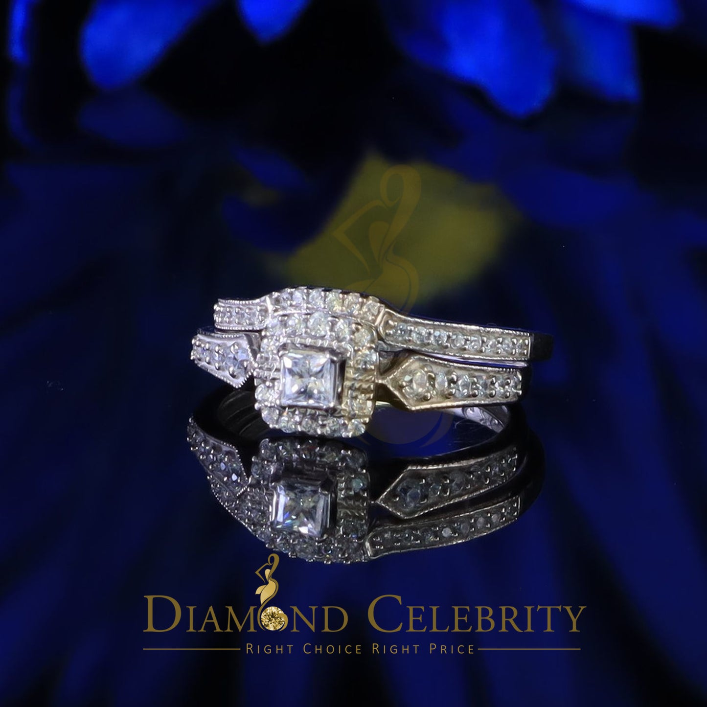DiamondCelebritees 1.03ct Cubic Zirconia Sterling White Silver Square Bridal Womens style Ring Sz 7