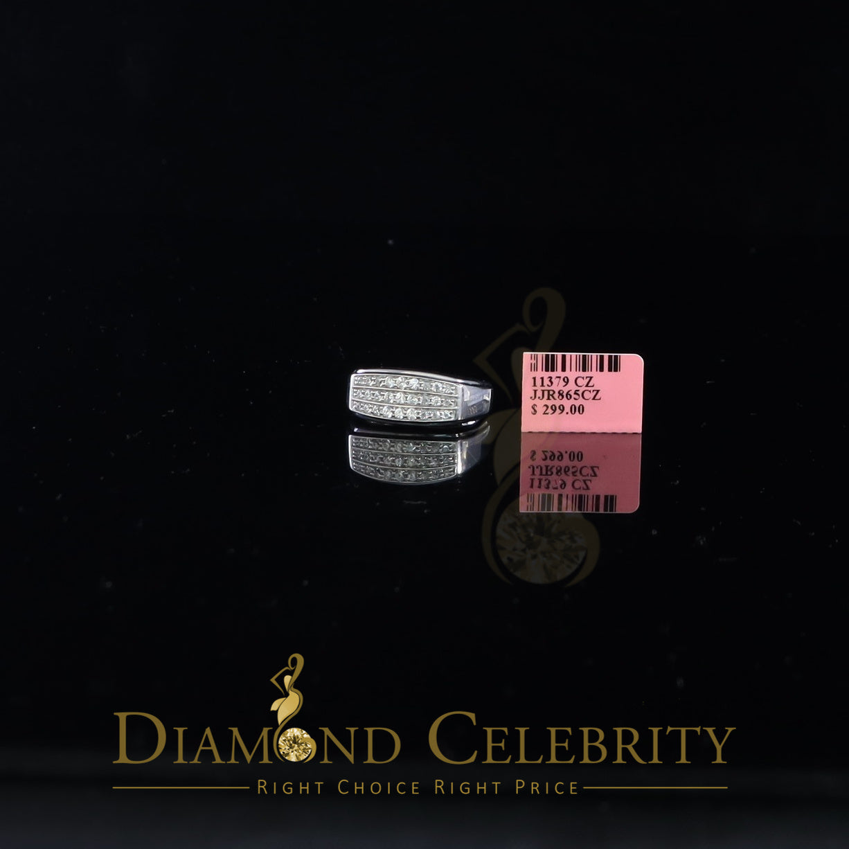 DiamondCelebritees Diamond Celebrity 925 White Sterling Silver 27 Cubic Zirconia Mens Ring Size 8.5
