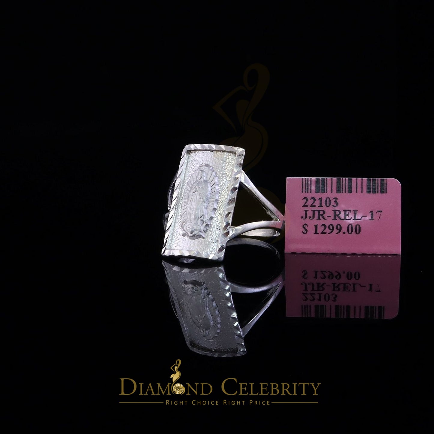 DiamondCelebritees Our Lady Guadalupe White 925 Silver Virgin Merry Protection Shield Ring SZ 6