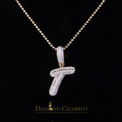 DiamondCelebritees Yellow Cursive 3D Alphabet Shape 925 Sterling Silver Cubic Zirconia Pendant