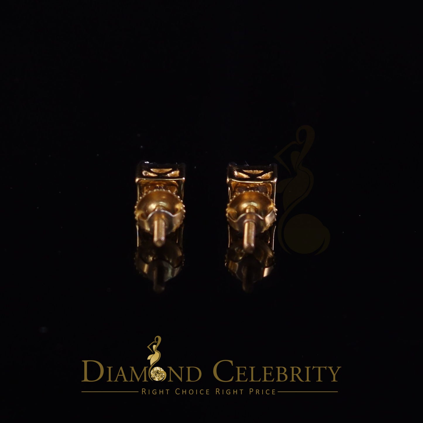 DiamondCelebritees 10k Real Yellow Gold 0.25ct VVS 'D' Color Real Moissanite Stud Square Earrings