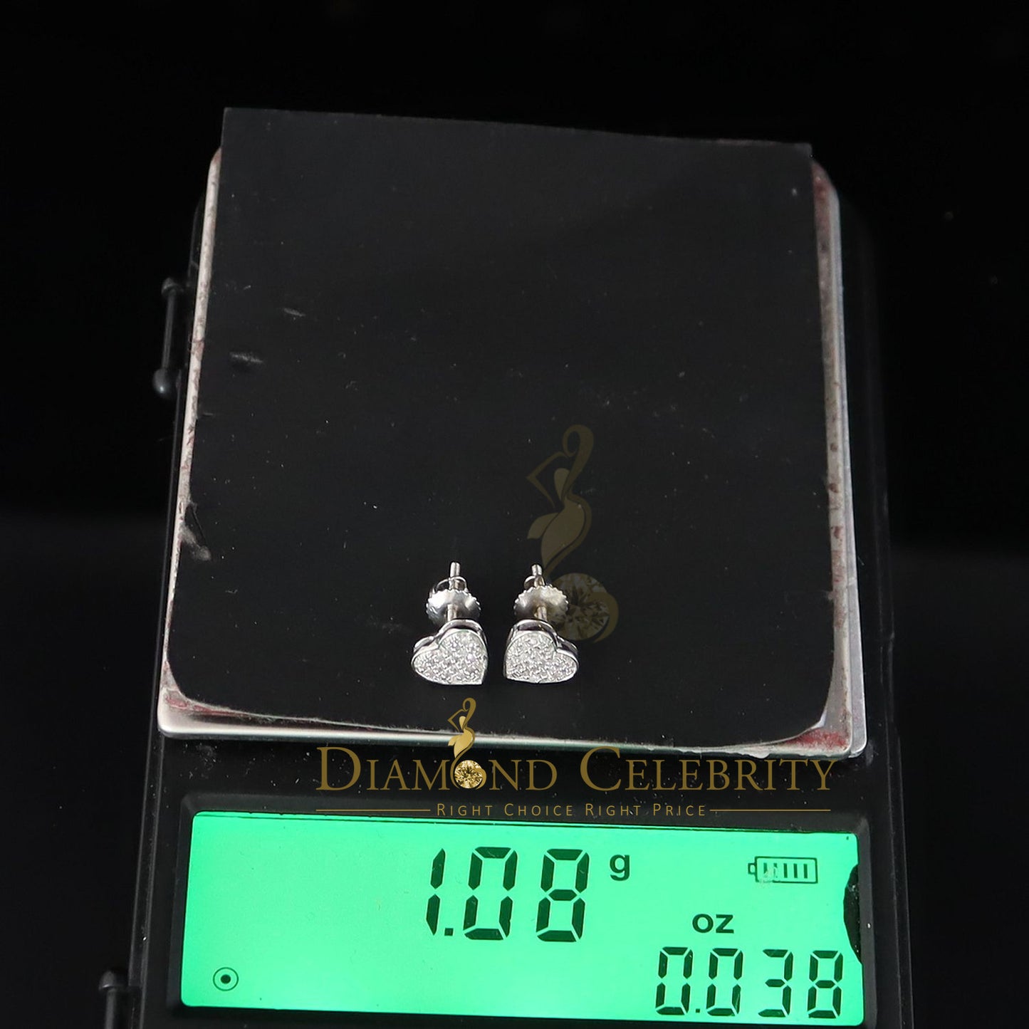DiamondCelebritees 925 Sterling Silver 0.10ct Diamond Heart Earrings For Women White Stud For Men