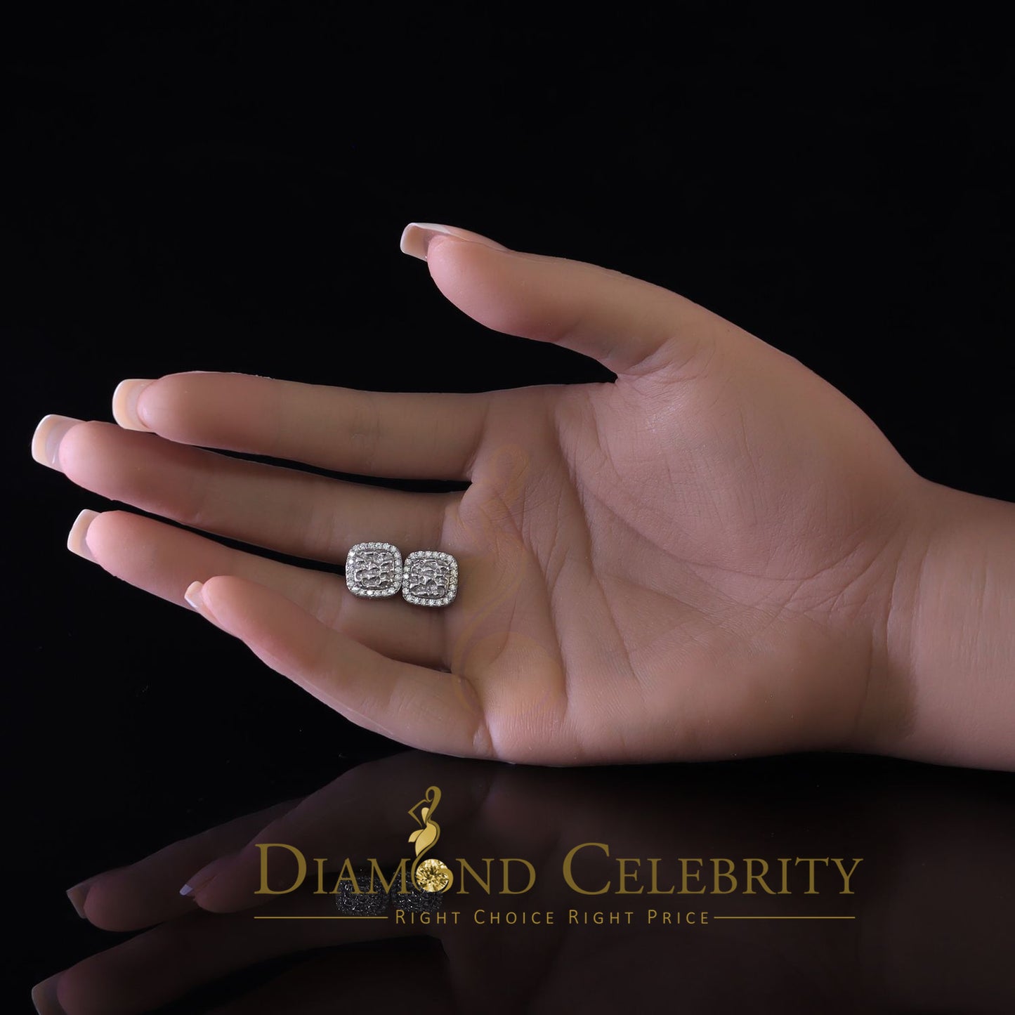 Diamondcelebritees 1.50ct Moissanite White 925 Silver Womens Round Edge Square Shape Nugget Earring