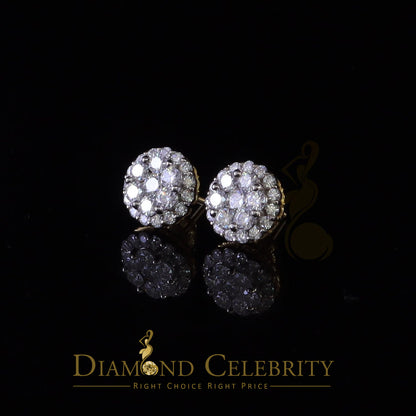 DiamondCelebritees Genuine 2.0ct Vvs 'D' Color Moissanite Cluster Earring 10k Real Yellow Gold