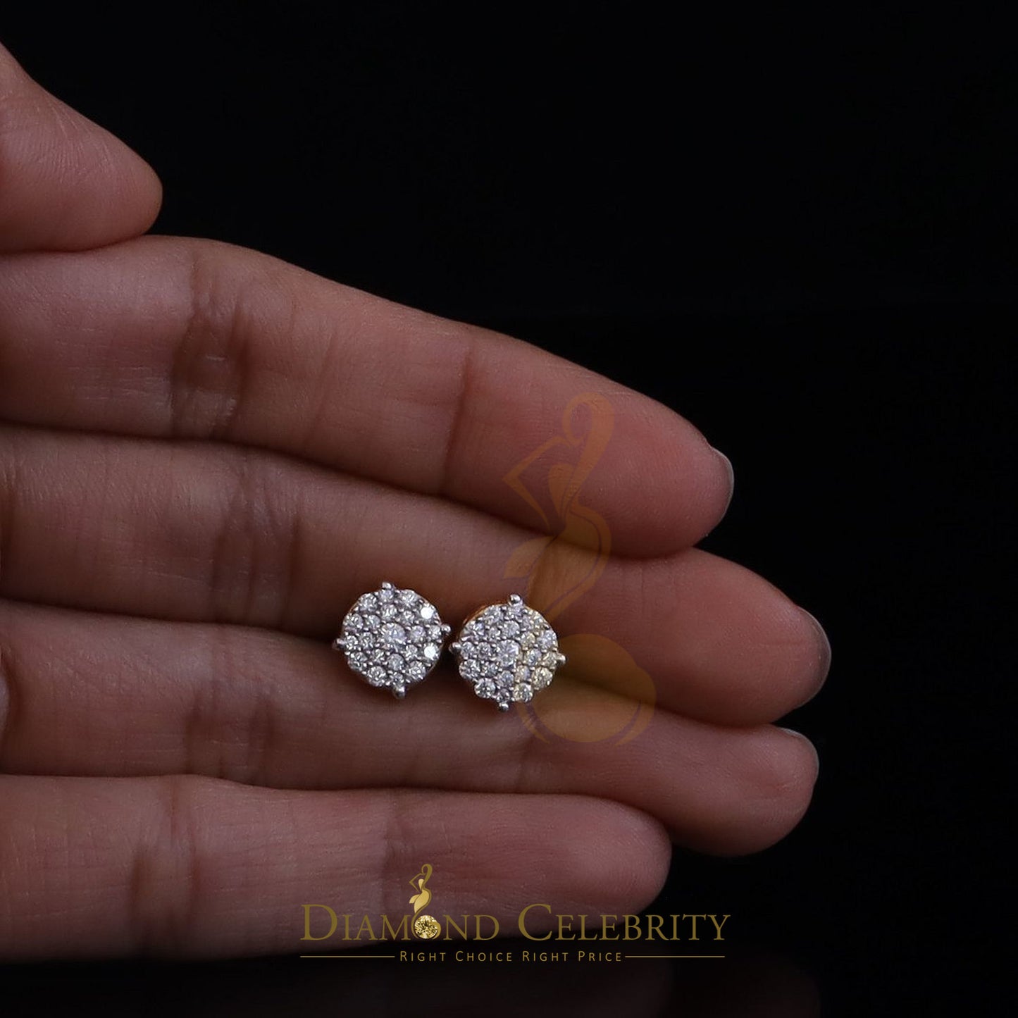 DiamondCelebritees Big Women's/Men's 925 Silver Yellow 0.50ct VVS D Moissanite Round Stud Earrings