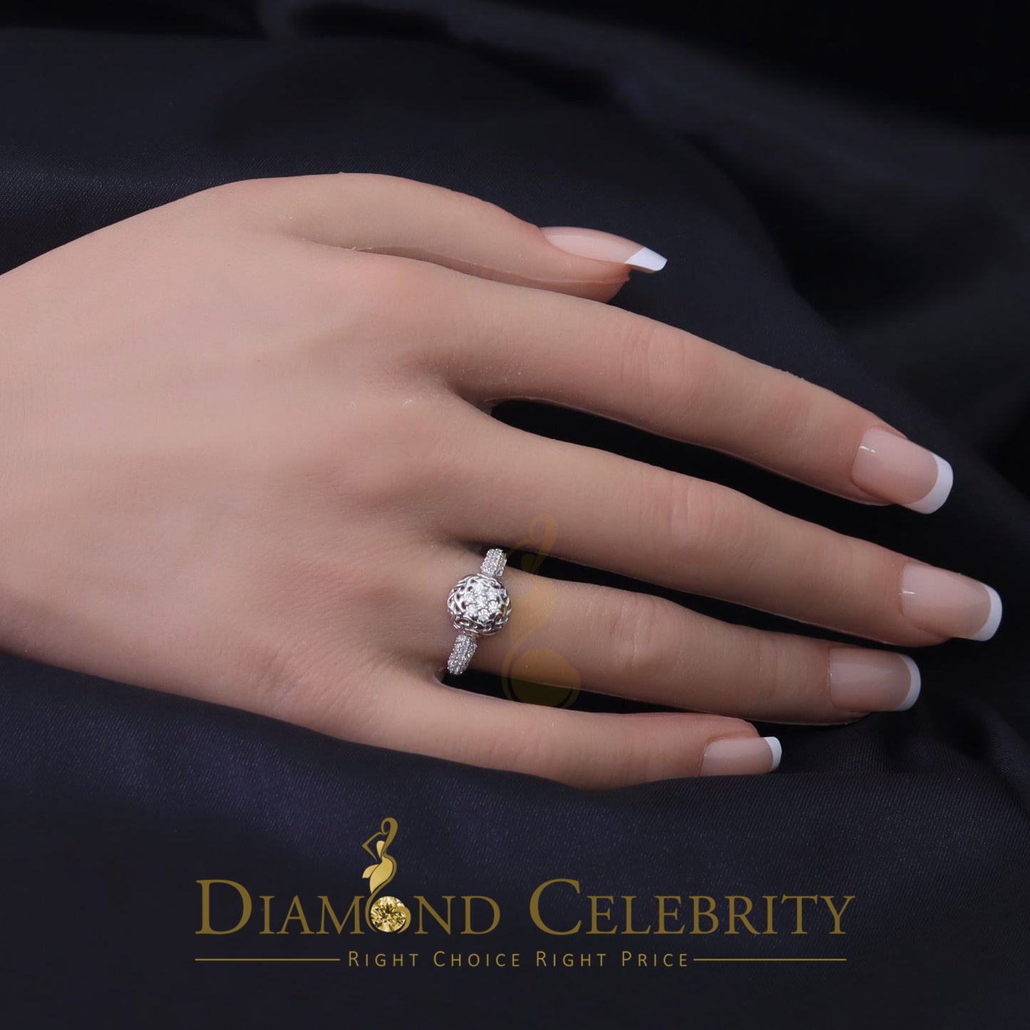 DiamondCelebritees Cubic Zirconia 925 Sterling White Silver Round Engagement Women's Ring Size 7