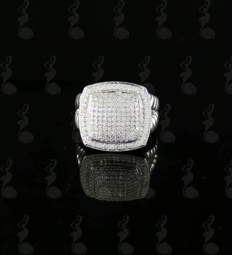 DiamondCelebritees 925 Silver White 2.00ct Cubic Zirconia Wide Square Albion Womens Ring Size 8