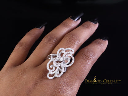 DiamondCelebritees 2.50 ct Cubic Zirconia 925 White Silver Cocktail Flower Womens Ring Size 8.5