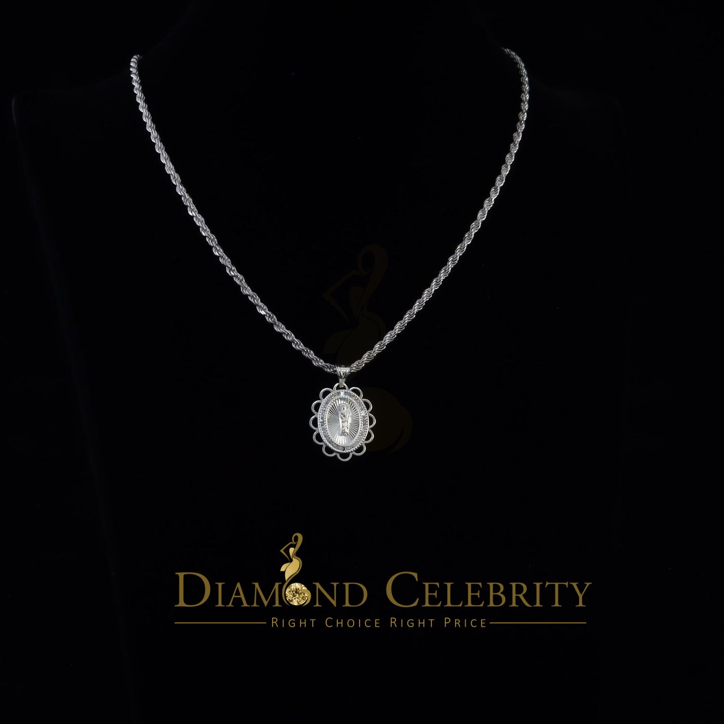 DiamondCelebritees 925 Silver Men/Women Flower Design St.Jude Mini CZ Stone Pendant White Religious