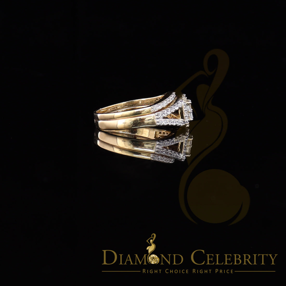 DiamondCelebritees 925 Sterling Yellow Silver Square 1.50ct Cubic Zirconia Womens Ring Size - 9