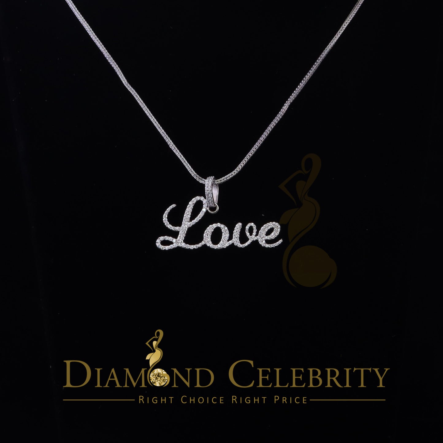 DiamondCelebritees White Attractive" LOVE" Letter 925 Sterling Silver Pendant 2.08ct Cubic Zirconia