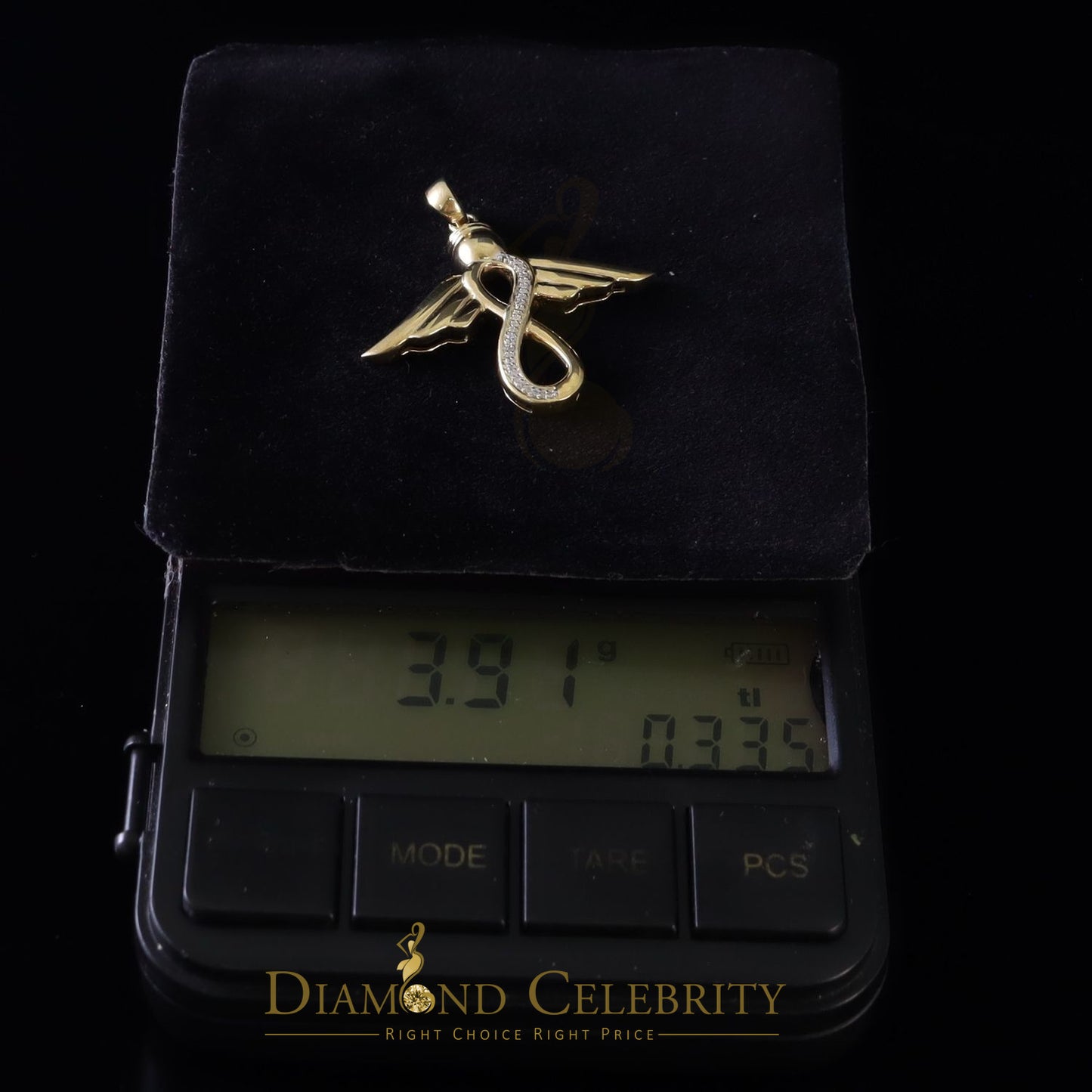 DiamondCelebritees  Real 0.05ct Diamond Sterling Silver Infinity with Wings Necklace Yellow Pendant