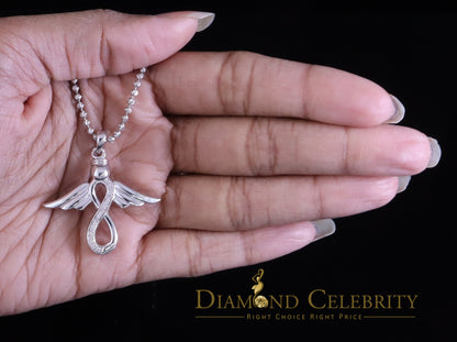 DiamondCelebritees  NEW Real 0.05CT Diamond Infinity with Wings Silver White Charm Necklace Pendant