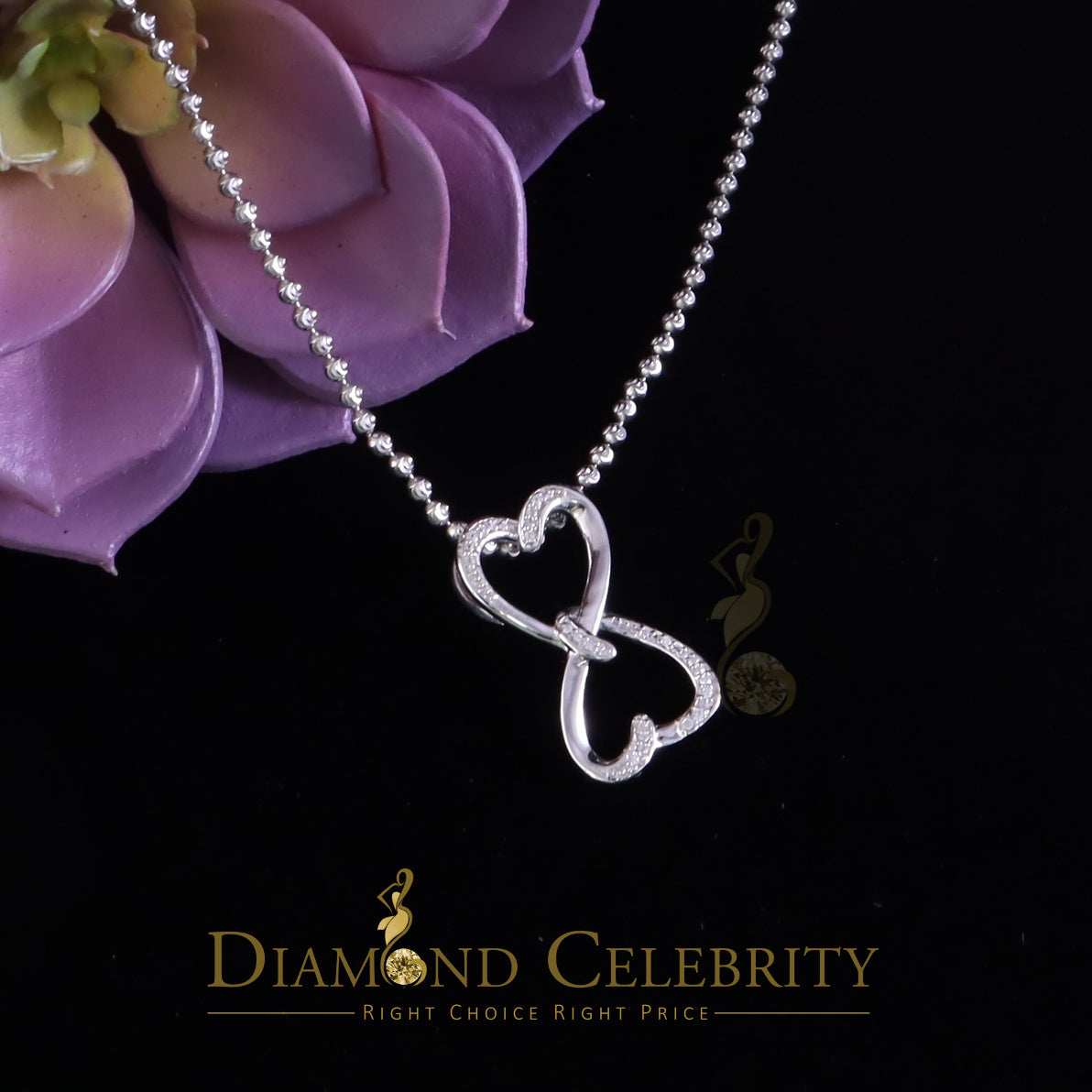 DiamondCelebritees 925 Sterling White Silver Pendant with Dual Heart Shape 0.00ct Cubic Zirconia