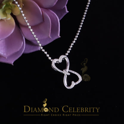 DiamondCelebritees 925 Sterling White Silver Pendant with Dual Heart Shape 0.00ct Cubic Zirconia