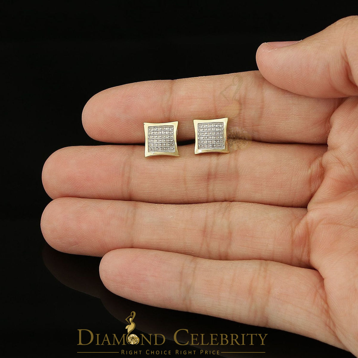 DiamondCelebritees Aretes Para 925 Sterling Yellow Silver 0.20ct Diamond Women & Men Kite Earrings