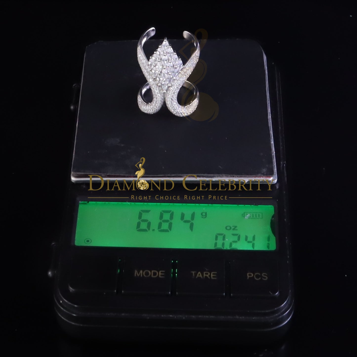 DiamondCelebritees Sterling White Silver 2.00ct Cubic Zirconia Cocktail Floral Womens Ring Size 6.5