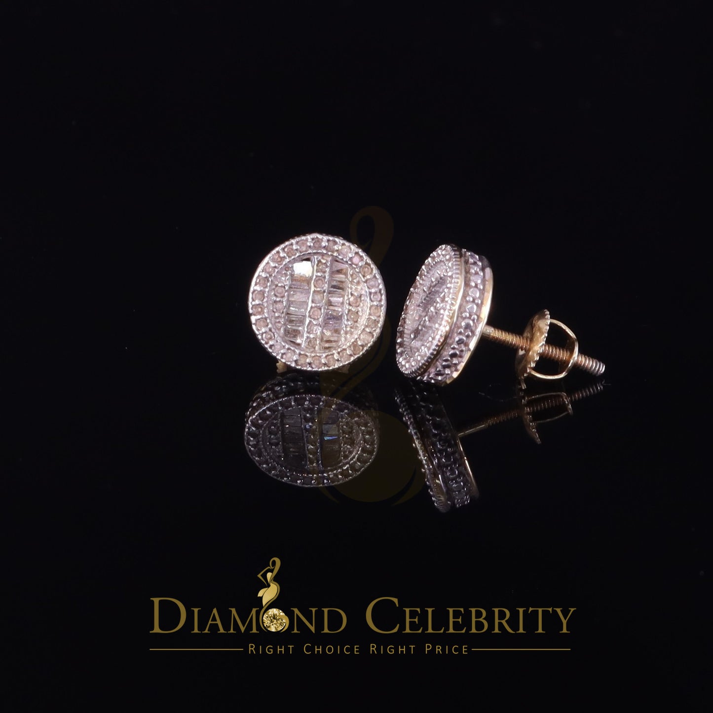 DiamondCelebritees 0.33ct Diamond 925 Sterling Yellow Silver For Men's & Womens Stud Round Earring
