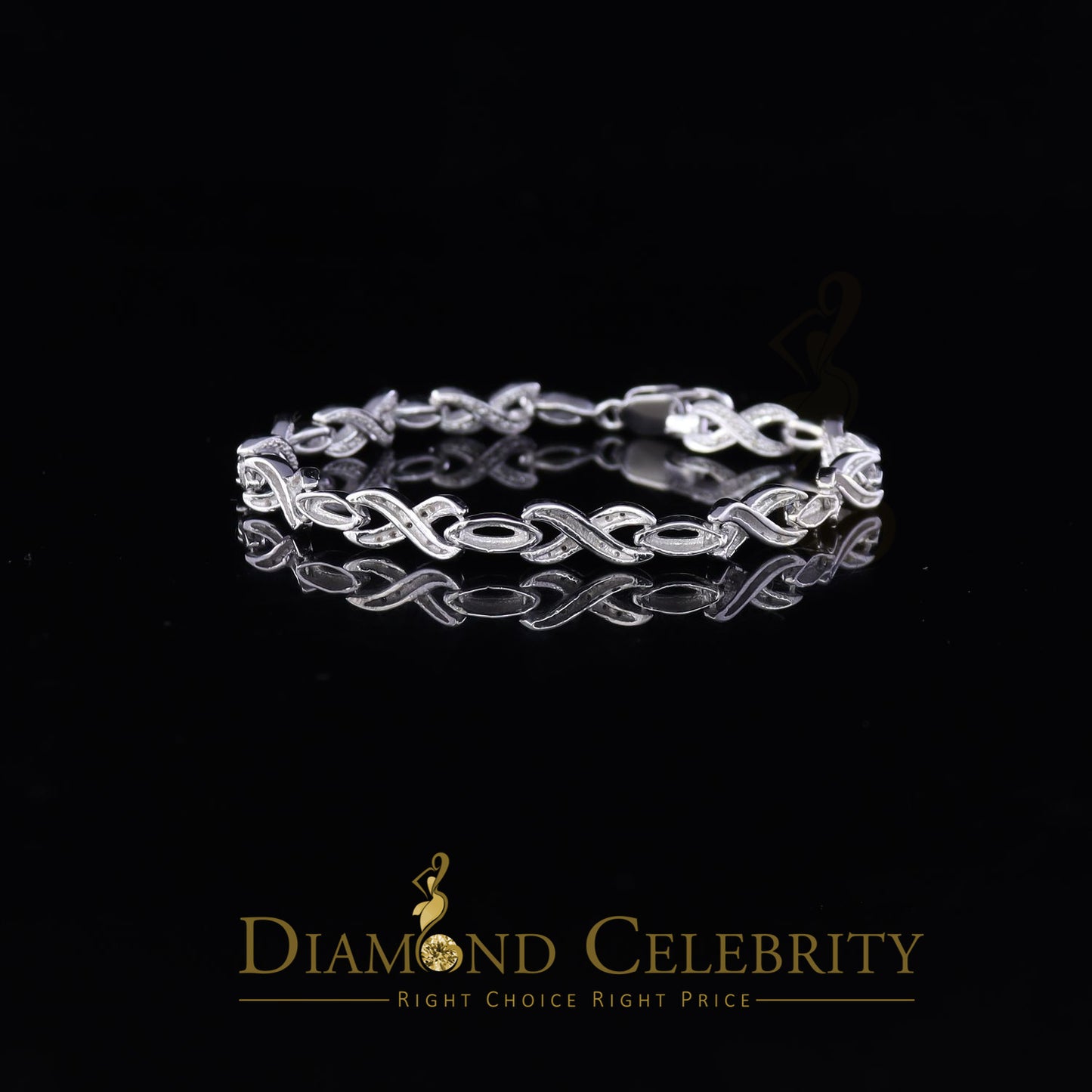 Diamondcelebritees 925 Silver White Exotic Design Bracelet Size 7 Inch 0.20CT Genuine Diamonds