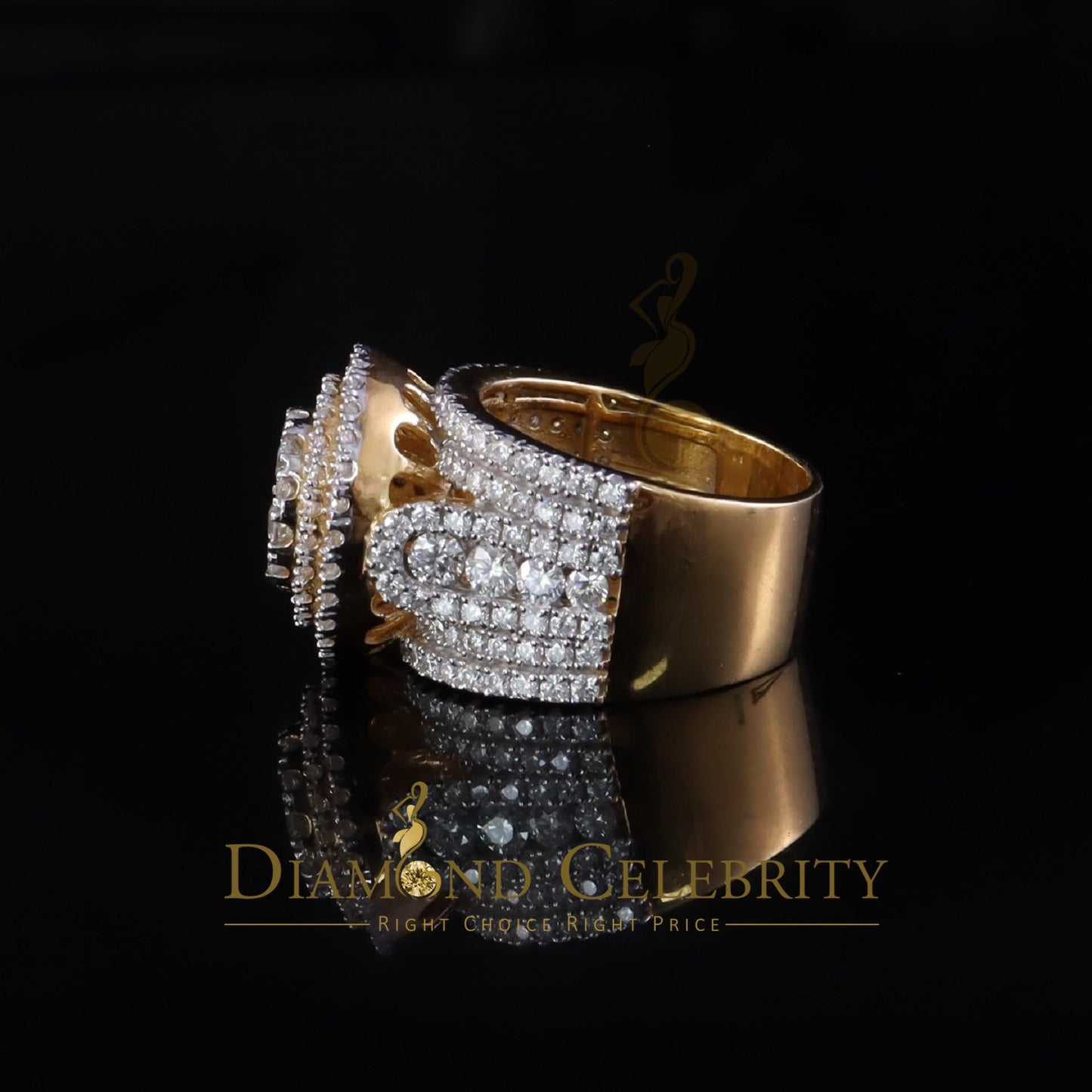 DiamondCelebritees 4.00ct VVS D Round Cluster Stone Yellow Silver Moissanite For Men's Rings SZ 8