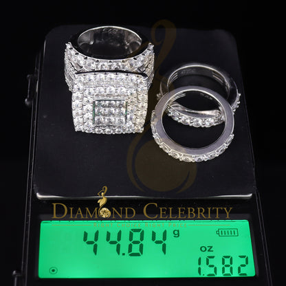 DiamondCelebritees 925 White Silver Square 22.41ct Cubic Zirconia Halo Trio Wedding Ring Size 9