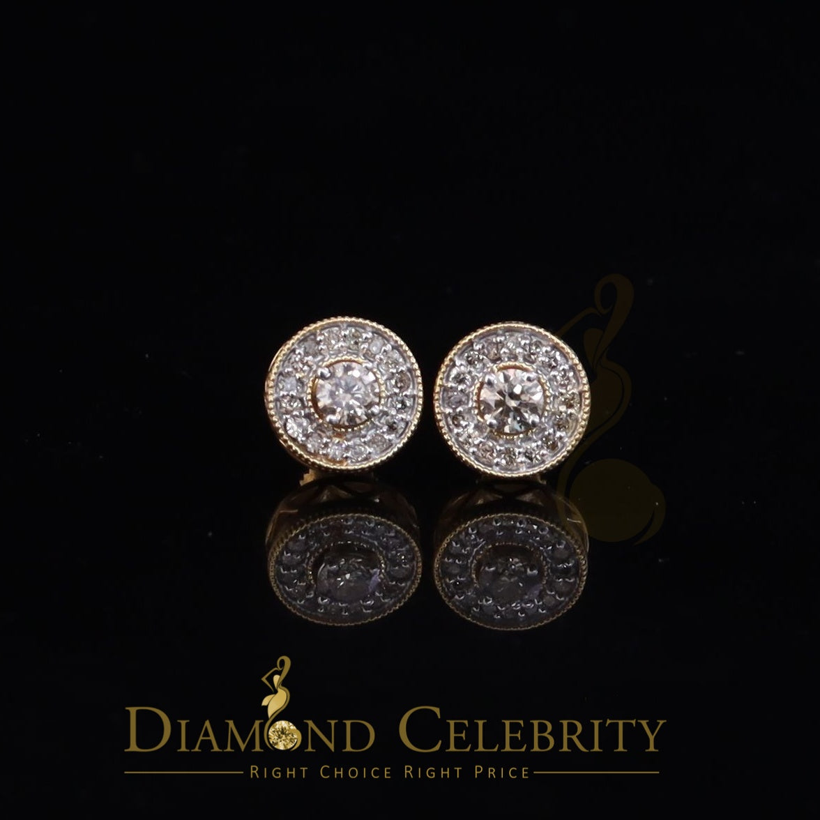 DiamondCelebritees Real 10k Yellow Gold Round Stud 0.50ct Earrings with Real Diamonds