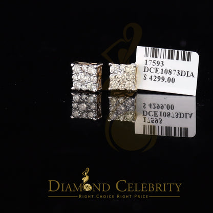 DiamondCelebritees 10K Real Yellow Gold with Real 1.50ct Diamonds Square Stud Earrings