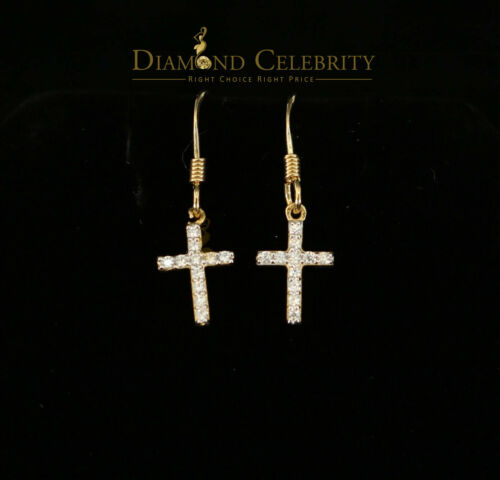 DiamondCelebritees  Yellow 925 Silver 0.27ct Cubic Zirconia Men's & Women's Dangling Cross Earrings