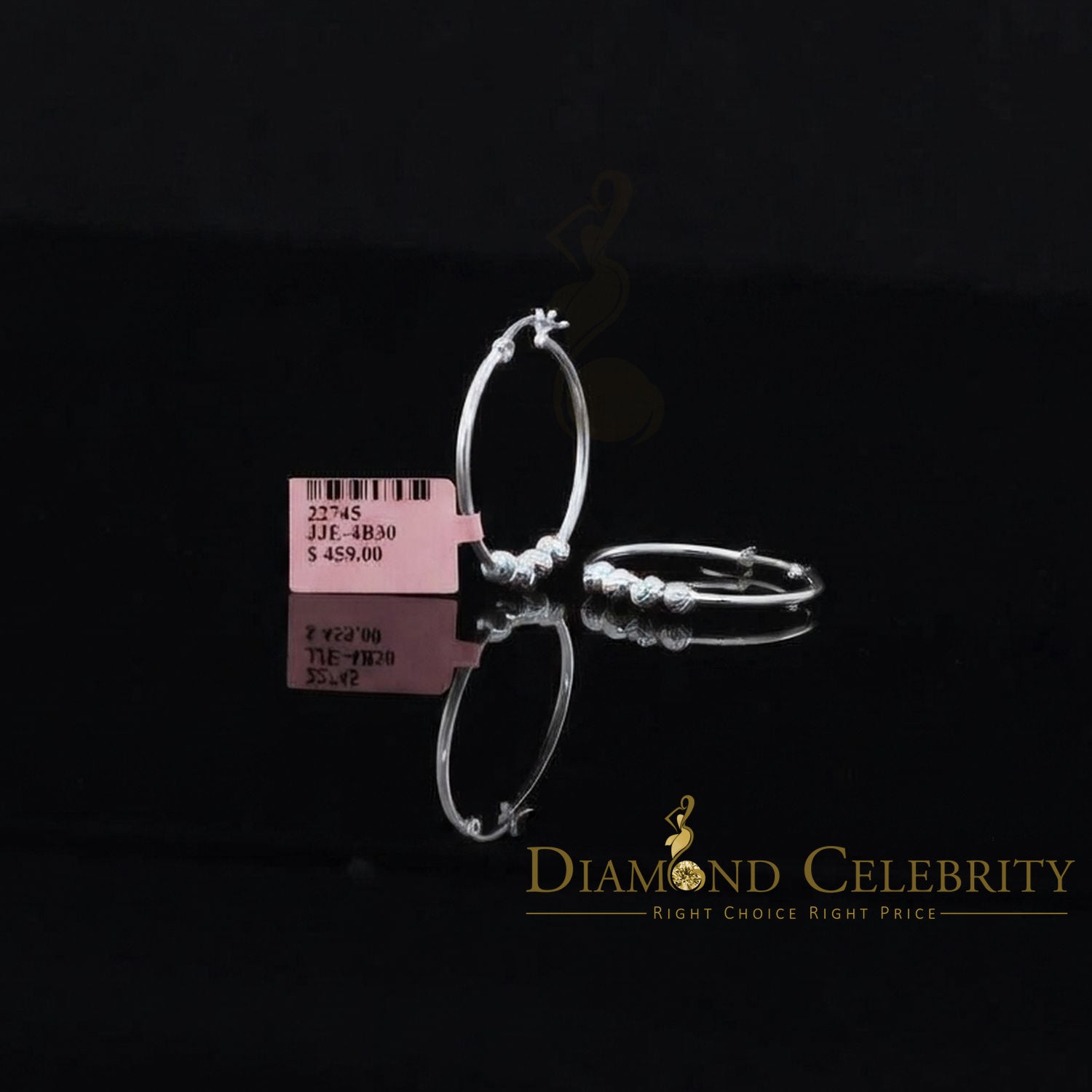 925 Silver Textured Diamond cut Chevron-Pattern Sliding Bead 27mm Hoop Earring