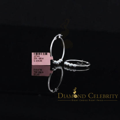 925 Silver Textured Diamond cut Chevron-Pattern Sliding Bead 27mm Hoop Earring