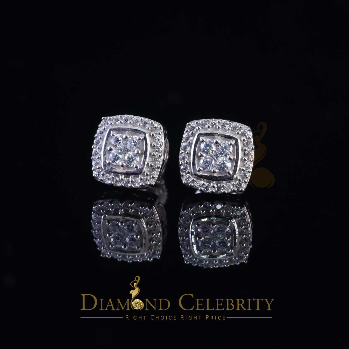 DiamondCelebritees  925 White Sterling Silver 0.85 ct Cubic Zirconia Women's Hip Hop Square Earrings