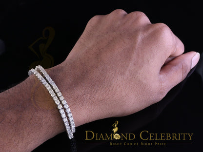 Diamondcelebritees  Tennis Bracelete 4mm Thick 8" Long 15ct Moissanite White 925 Silver Round 2Row