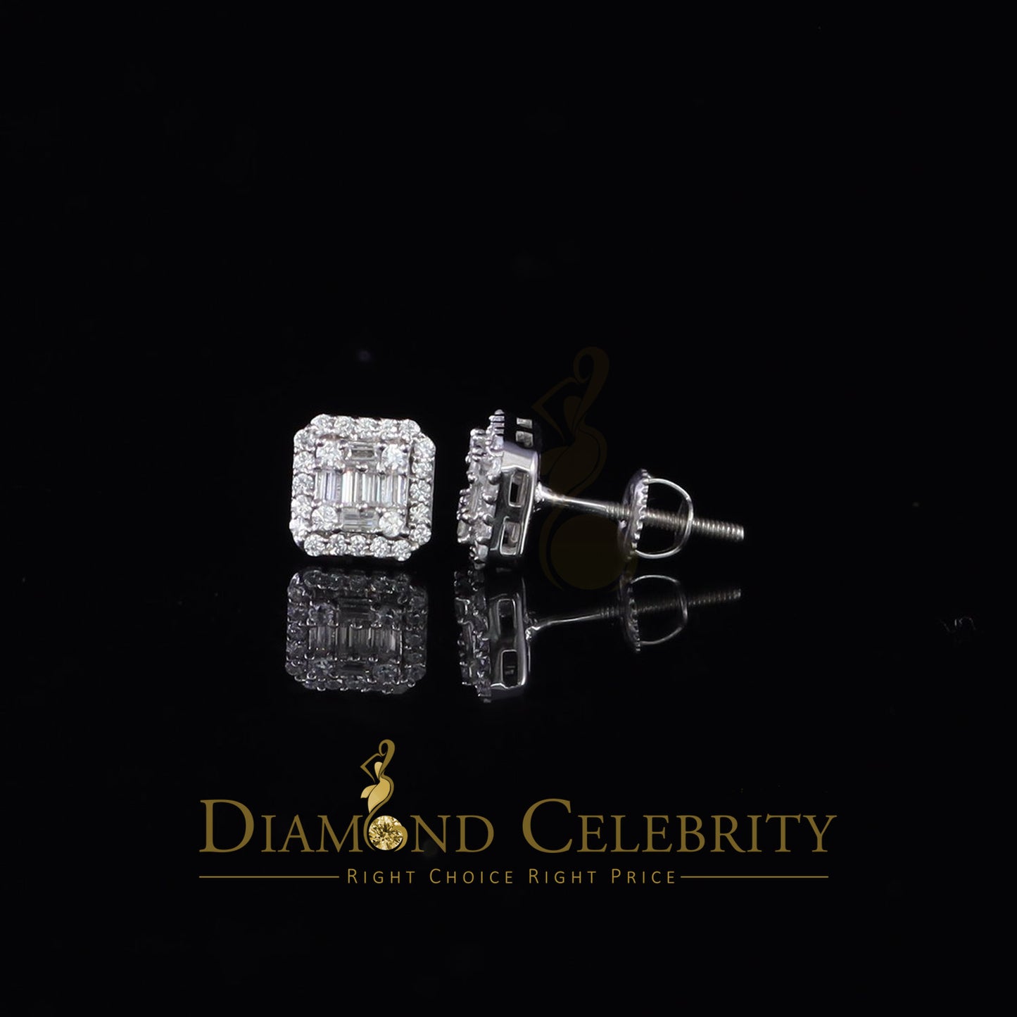 DiamondCelebritees  925 Hip Hop White Sterling Silver 0.64ct Cubic Zirconia Women's Square Earrings