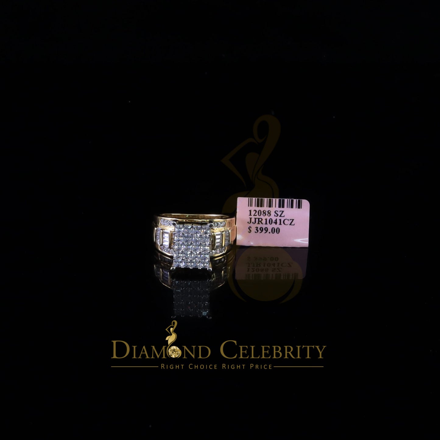 DiamondCelebritees 925 Sterling Yellow Silver Square 1.75 ct Cubic Zirconia Womens Ring Size 8