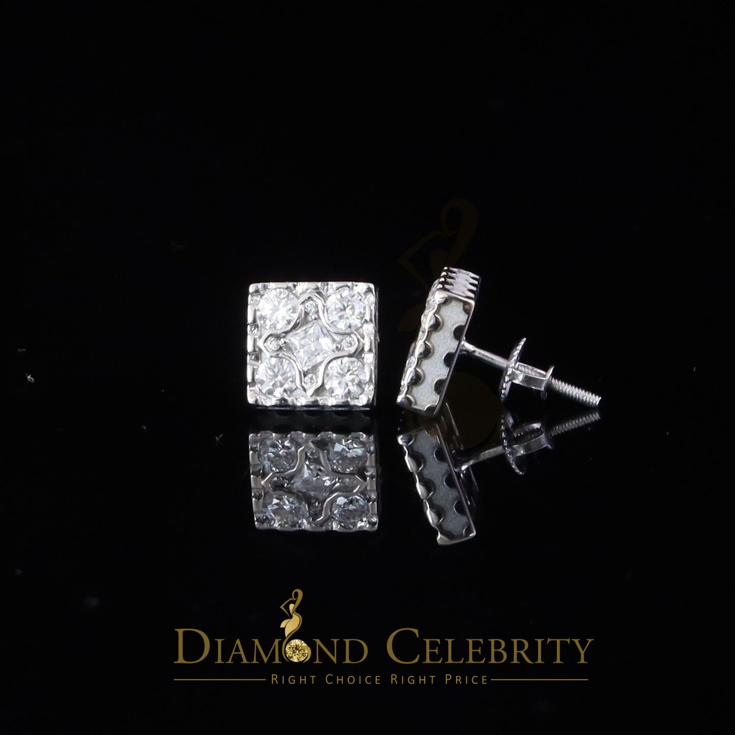 Diamondcelebritees White 925 Silver 1.00ct VVS 'D' Moissanite Square Stud Earring Men's/Womens