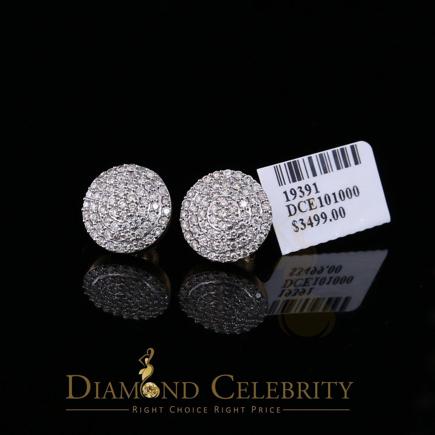 DiamondCelebritees 10K Real Yellow Gold Real Diamond 1.25CT Men's/Women's Stud Round Earring