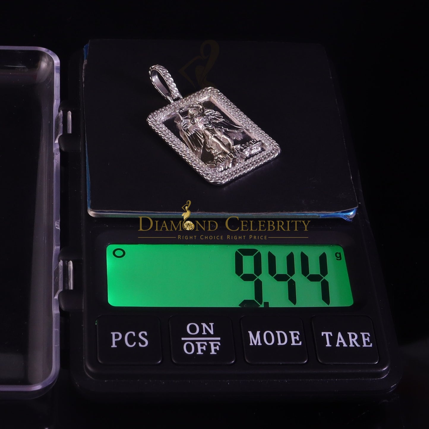 DiamondCelebritees Men's 925 Silver 0.66ct CZ Square SAINT MICHEAL White 1.00 inch 3D Pendant