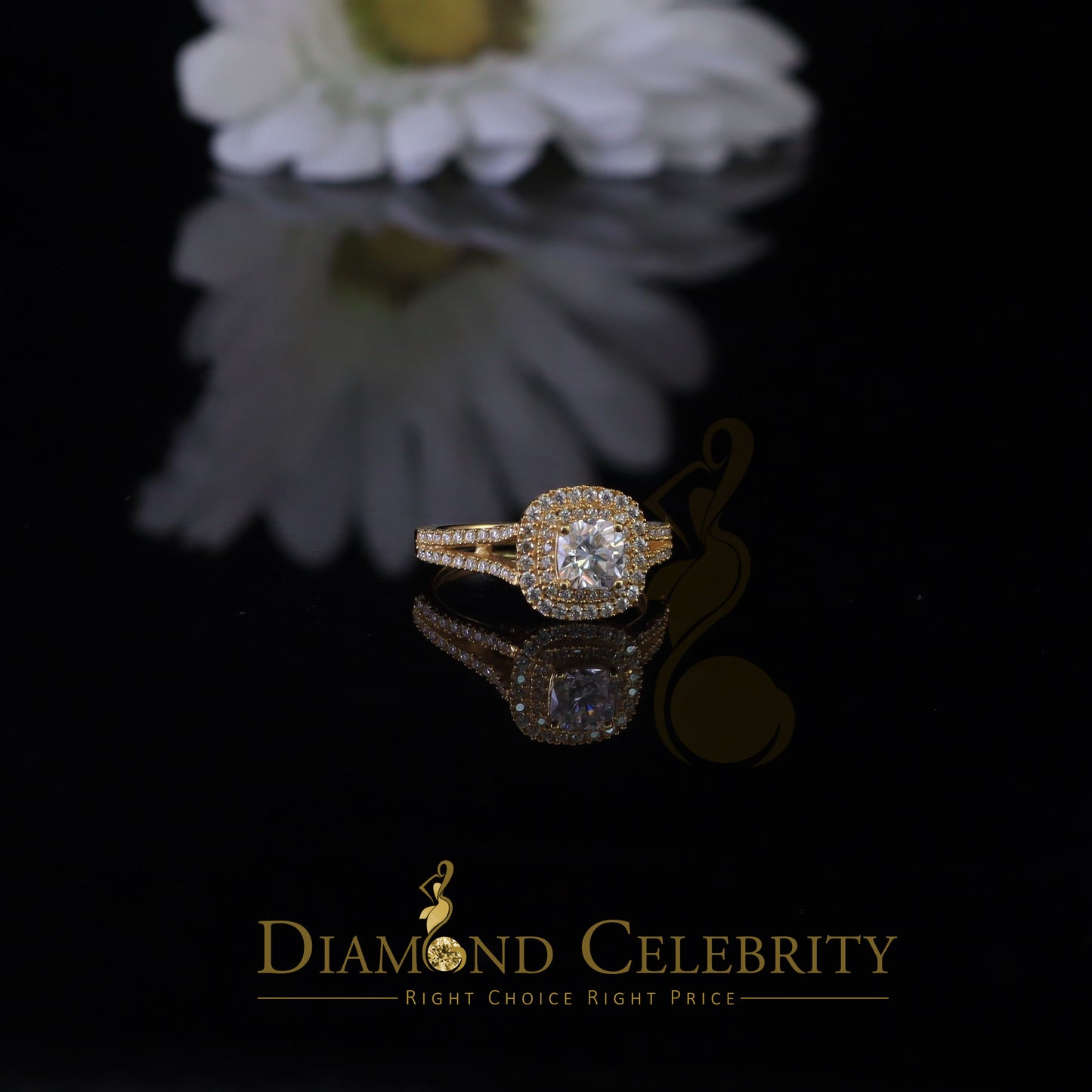 King Of Blings  10K Yellow Gold 2.00CT 'VVS' 'FL' D clr Cushion Cut Moissonite Womens Ring S/7