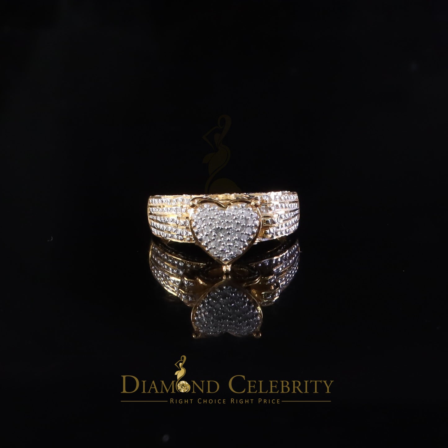 DiamondCelebritees 925 Yellow Sterling Silver Real Diamond 0.10ct Womens Engagement Heart Ring SZ 7