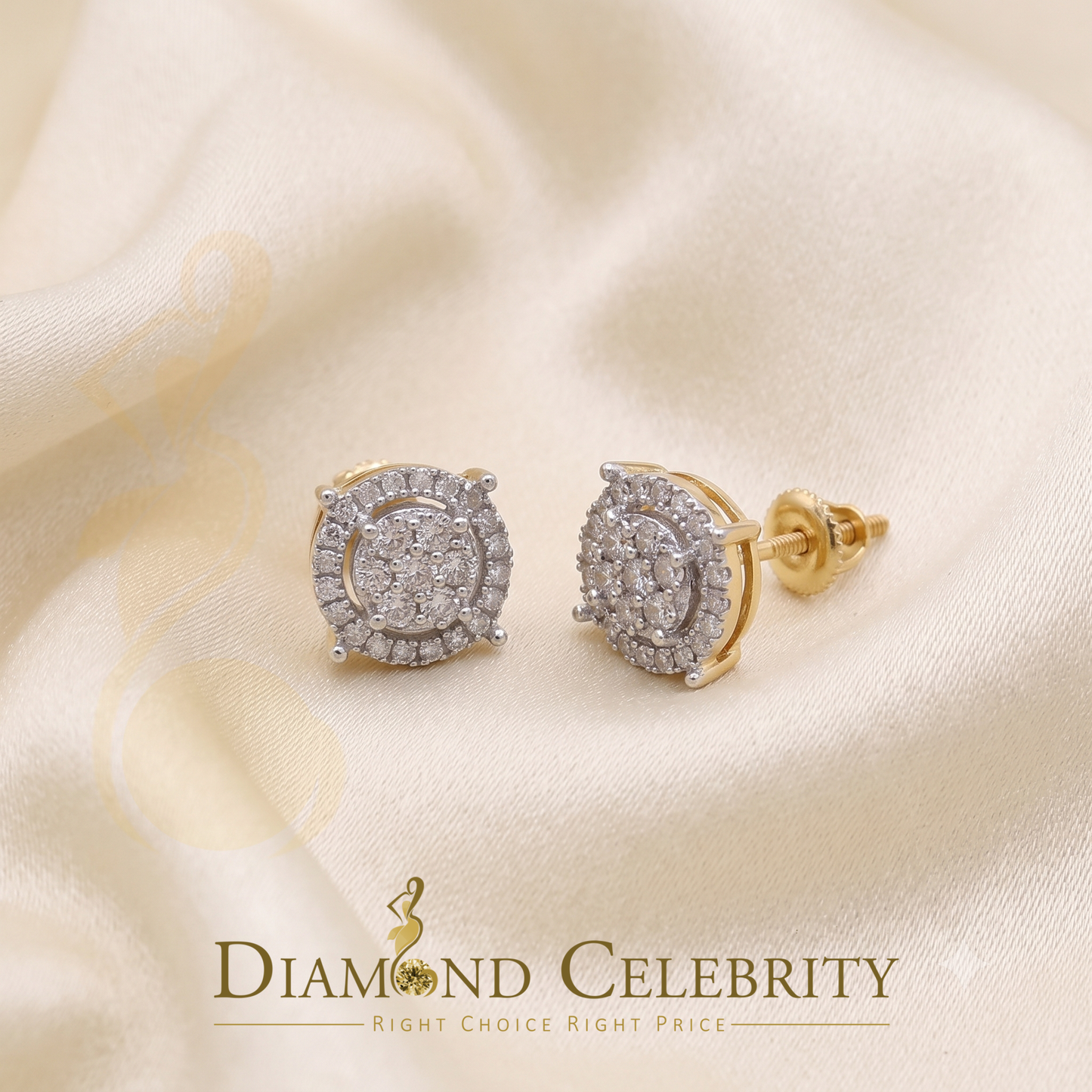 DiamondCelebritees 925 Sterling Silver 0.35 ct Diamond for Women's/Men's Yellow Stud Round Earrings