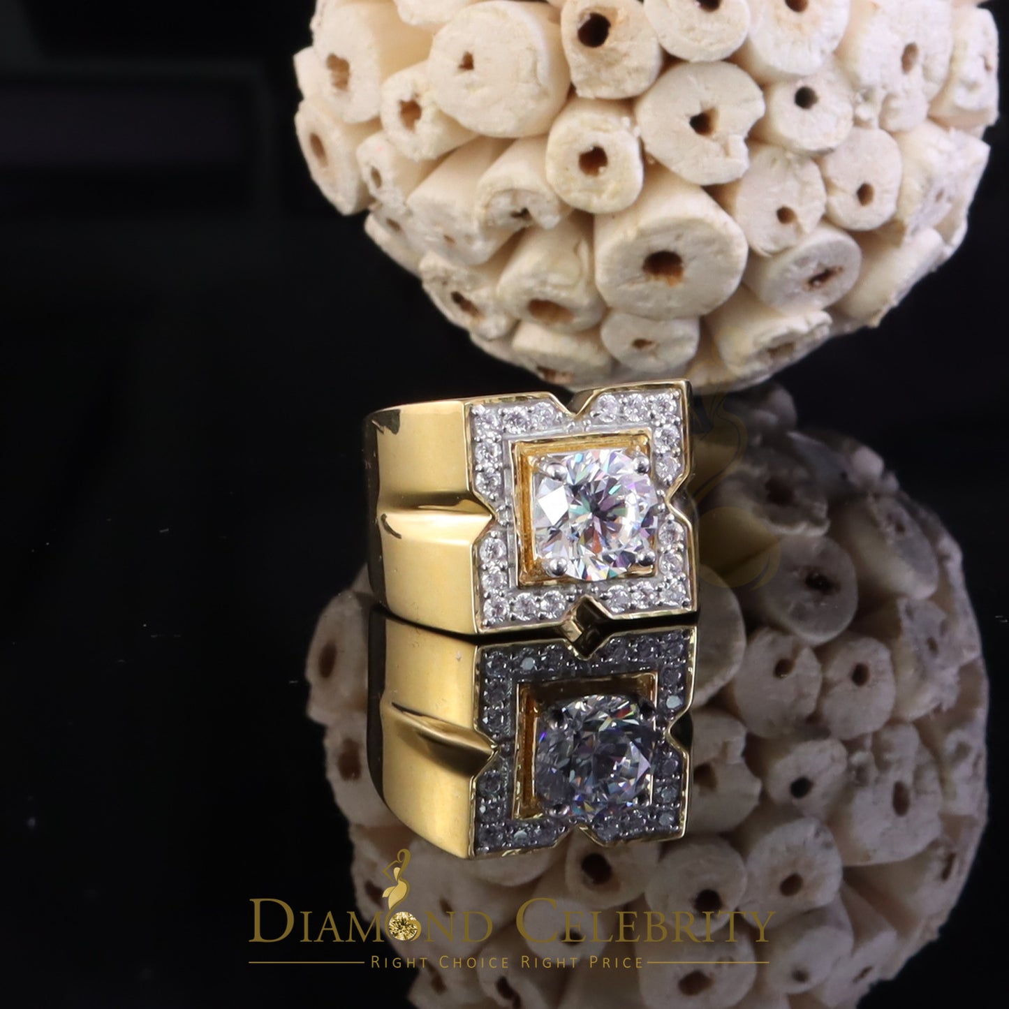 DiamondCelebritees 4.50ct Cubic Zirconia Yellow 925 Silver Men's Adjustable Ring SZ From 9 to 11