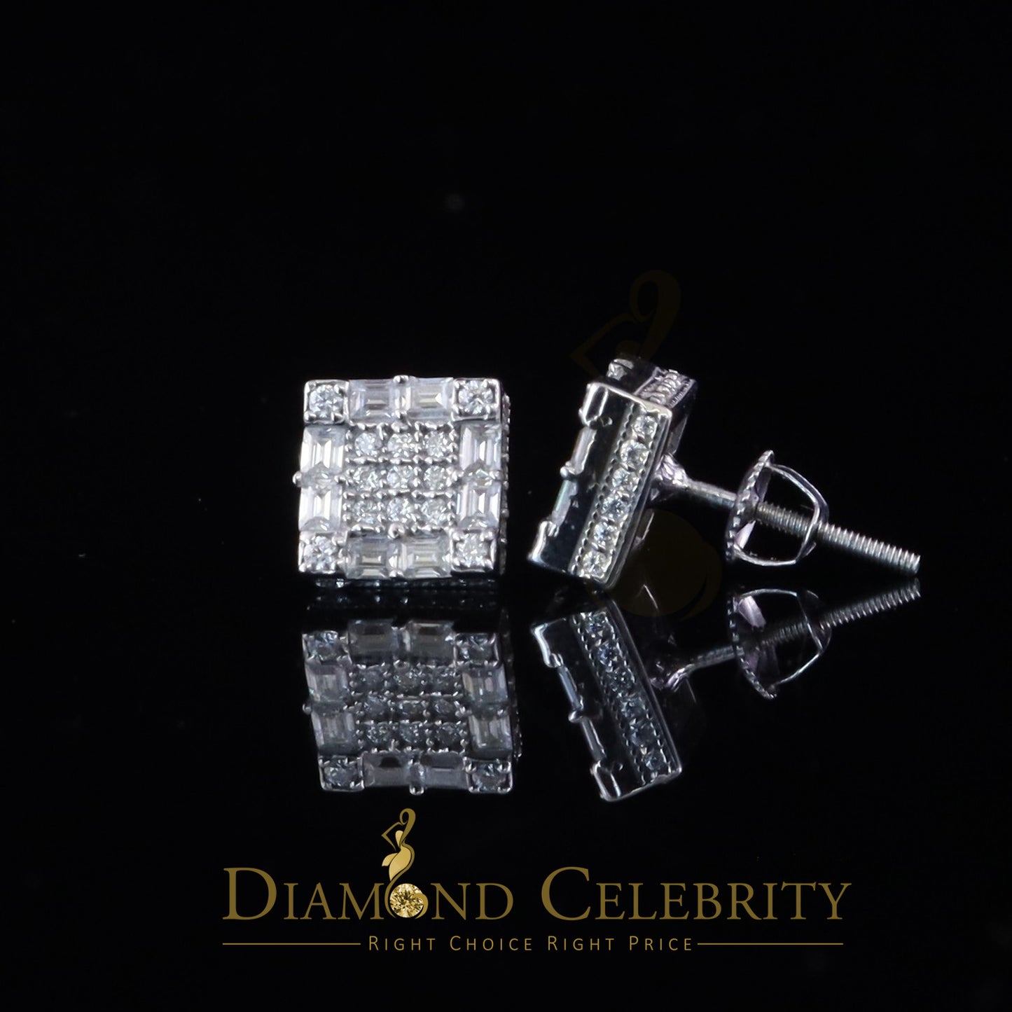 Diamondcelebritees 925 White Silver 1.00ct VVS 'D' Moissanite Square Stud Earring Men's/Womens