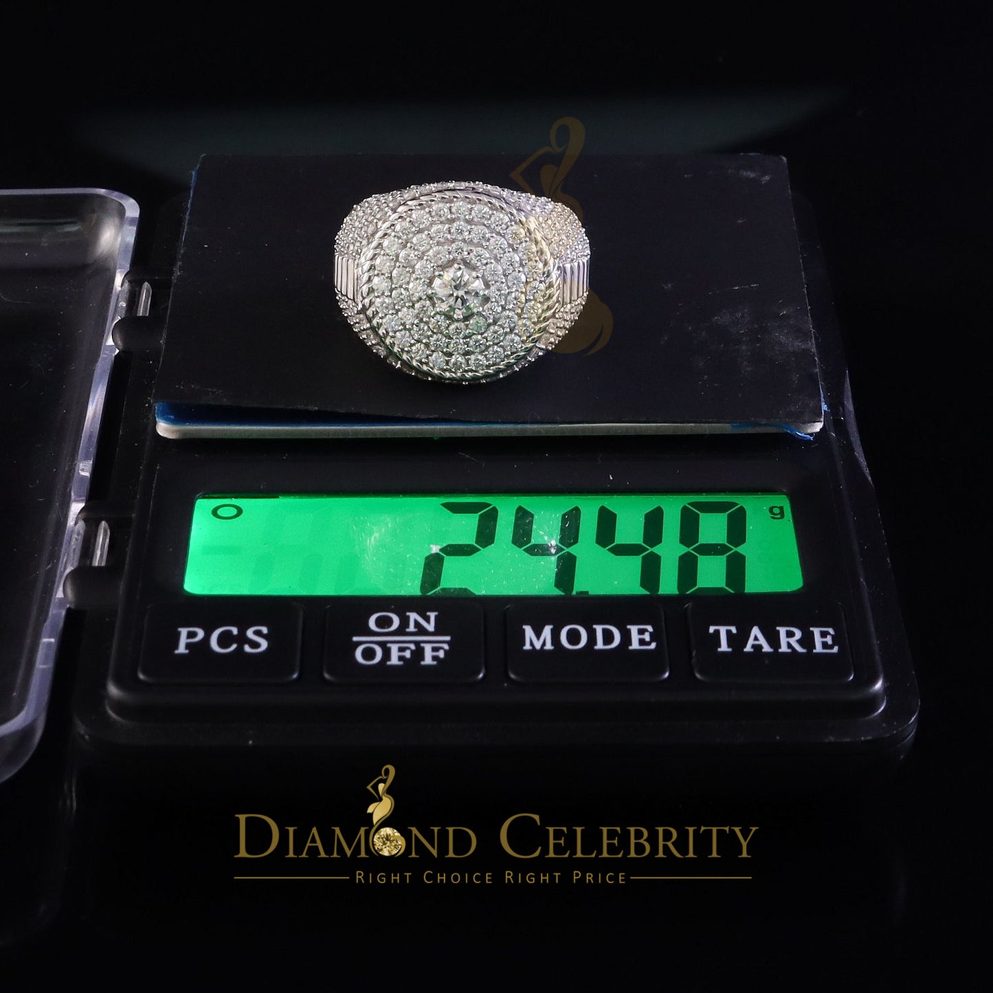 DiamondCelebritees 925 Silver White 6.00ct VVS 'D' Moissanite Stone Round Rings SZ 10 for Men's