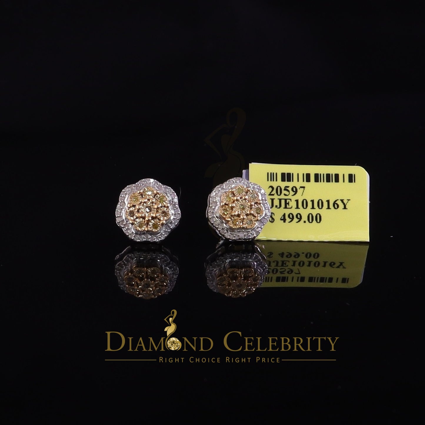 DiamondCelebritees 925 Sterling White Silver Flower Shape Miracle Plate 0.15ct Real Diamond Earring