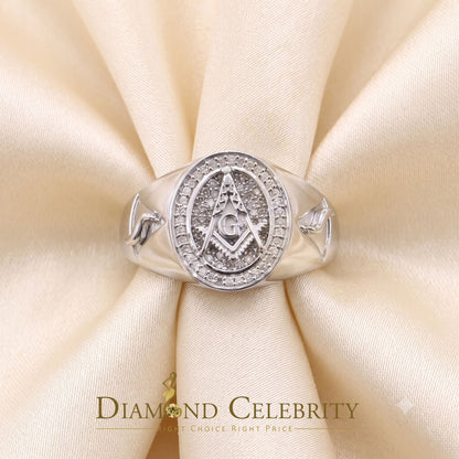DiamondCelebritees 0.50CT Real Diamond 925 Sterling Silver White Fashion Masonic Men's Ring Size 12