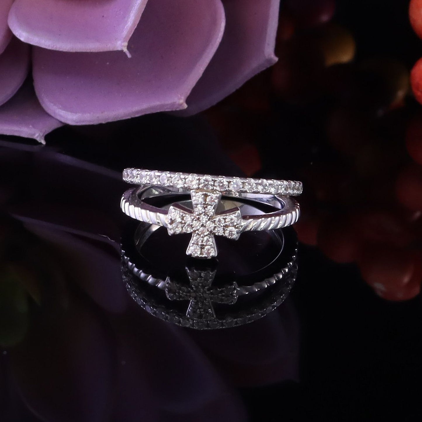DiamondCelebritees 925 White Silver 0.40ct Cubic Zirconia Engagement Womens Cross Ring Size 7
