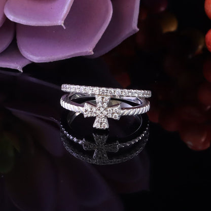 DiamondCelebritees 925 White Silver 0.40ct Cubic Zirconia Engagement Womens Cross Ring Size 7